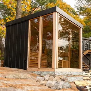 <span class=keywords><strong>Sauna</strong></span> Panoramica Tradizionale da Esterno per 6 Persone All'ingrosso in Legno Massello e Vetro Temperato con Riscaldamento a Stufa - Product Image 2