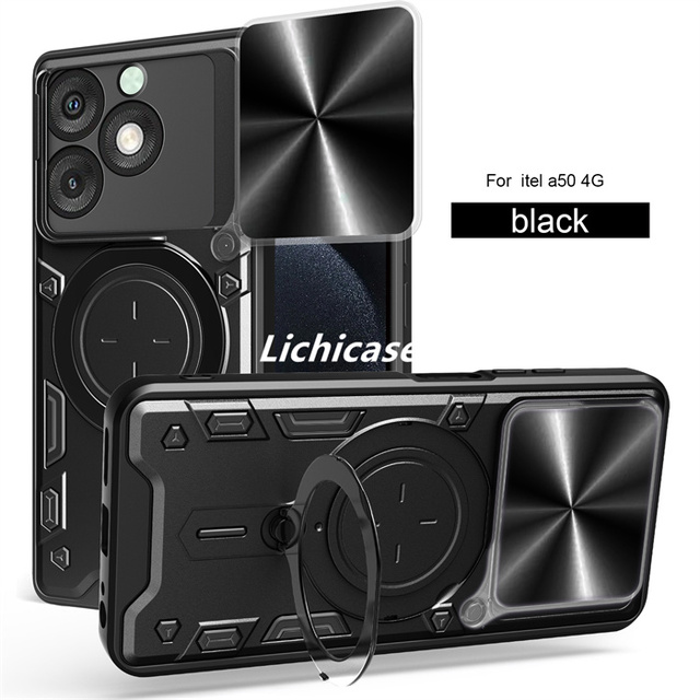 Lichicase Heavy Duty Circle Kickstand Armor Lens Camera Protection Armor Case for Itel A06 A80 Plastic Bag