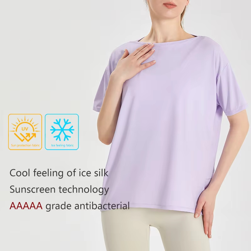 Custom Logo Sports Shirts Breathable Quick Dry Ice Silk Loose Yoga Top Short Sleeve Gym Fitness T-shirt Sports T Shirt for Women