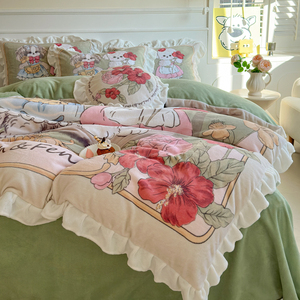 Cartoon Lolita stile digitale stampato in velluto latte copripiumino doppio federe Sabanas lenzuola ragazze bambini 4 pz Set biancheria da letto - Product Image 2