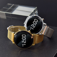 Montres à écran tactile pour femmes, montres numériques à LED, bracelet en acier rouge, montres électroniques, montres-bracelets magnétiques, Reloj Mujer
