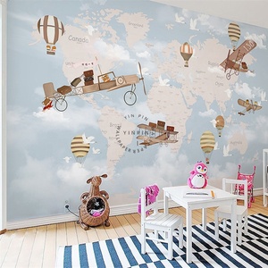 3D漫画世界地図熱気球飛行機子供部屋背景壁紙 - Product Image 2