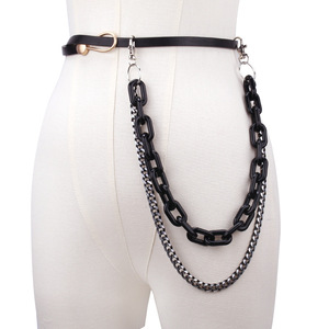 Waist <b>Chain</b> Black Acrylic Double Layer Punk Streetwear Hip Hop Fashion Body <b>Chain</b> For Daily Wear - Product Image 1
