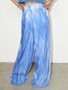 Women Tie Dye Wide Leg Pants Elastic Waist Loose Fit Full Length Casual <b>Summer</b> Cotton Knitted <b>Trousers</b> - Product Image 3