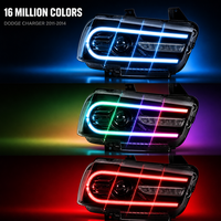 Assemblages de phares avant LED RGB complets JC Wholesale pour Dodge Charger 2011-2014, avec clignotants séquentiels.