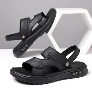 Sandalias Planas para Hombre, de Cuero, Suela Suave, Estilo Slip-On, para Playa, Color Negro y Caqui, Nuevo Estilo 2024 - Product Image 4