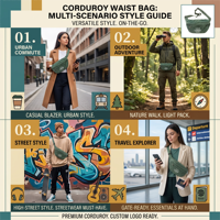 Bolso Bandolera de Pana Unisex Personalizado, Riñonera Grande, Bolso de Hombro, Bonito Bolso de Viaje, Riñonera Deportiva para Mujer y Hombre