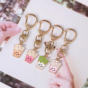 Lilangda sıcak Boba süt çay Vintage özel Logo emaye karabina anahtarlık Metal zanaat sevimli kabarcık çay anahtarlık - Product Image 2