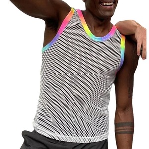 King Mcgreen Star <span class=keywords><strong>Gay</strong></span> Tops para hombre Sexy malla perspectiva chaleco red de pesca músculo sin mangas ver a través de Sexy Tops club nocturno - Product Image 2