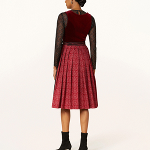 Nouvelle collection : Robe Dirndl en velours rouge pour femme, jupe en satin, taille cintrée, coupe trapèze, longueur midi, manches longues, style folk vintage - Product Image 4
