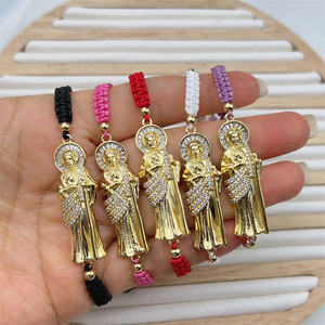 Bracelets de corde San <span class=keywords><strong>Judas</strong></span> en zircon cubique plaqué or 18 carats faits à la main Bracelet tressé St Jude bonne chance en gros - Product Image 4