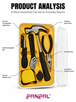 Kit d'outils manuels de bricolage pour la maison, 6 pièces, avec boîte en plastique, pour la réparation et l'entretien à domicile, vente en gros, personnalisable