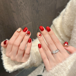 Diseño # 2642 # 2684 <span class=keywords><strong>Uñas</strong></span> Postizas de Lujo Hechas a Mano con Diseño <span class=keywords><strong>Navideño</strong></span> 3D de Manzana, 10 Piezas, Rojo Dorado Brillante, Efecto Ojo de Gato, <span class=keywords><strong>Uñas</strong></span> <span class=keywords><strong>Cortas</strong></span> a Presión, Venta al por Mayor - Product Image 3