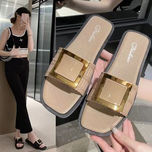 Chaussons coréens plats pour femmes, été, extérieur, intérieur, antidérapants, tendance, chaussons plats tendance, chaussures plates à un seul mot - Product Image 1