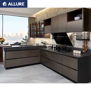 Allure Simple Design Durable Cuisine Moderne Ready To Assemble U Shaped Melamine Modular Kitchen Cabinets