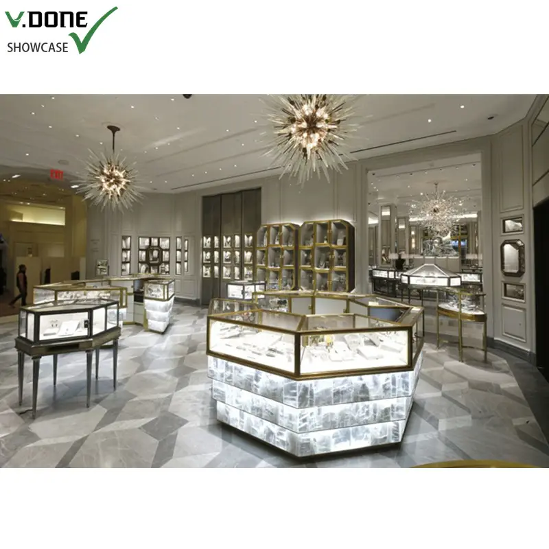 Présentoir à bijoux de luxe en bois et en verre Vitrine Design Intérieur Vitrine de bijoux Bijouterie Comptoir de meubles