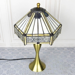 LongHuiJing 16Inch Tiffany <b>Lamp</b> Yellow Hexagon Stained Glass <b>Lamp</b> Lampshade Antique Style <b>Base</b> Home <b>Table</b> <b>Lamps</b> - Product Image 6