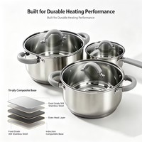 Ensemble de casseroles en acier inoxydable de style américain moderne et écologique, compatible avec l'induction, 6 pièces, passe au lave-vaisselle, silicone