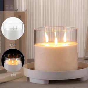 Bougies sans flamme extra larges à 3 mèches, 6"x6", en verre, à piles, avec LED scintillante, pour la maison, les mariages et les fêtes - Product Image 6