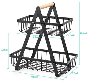 <span class=keywords><strong>Panier</strong></span> à fruits et légumes en fil métallique à 2 niveaux pour la table à manger de la cuisine - Product Image 4