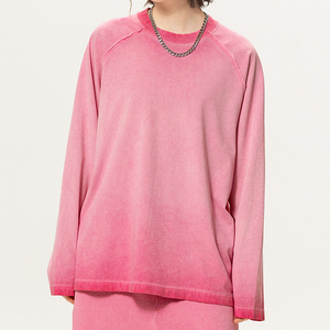 Camiseta de manga larga para hombre con logotipo personalizado 270GSM Heavyweight 100% algodón lavado ácido Retro pulóver cuello redondo Camiseta - Product Image 2