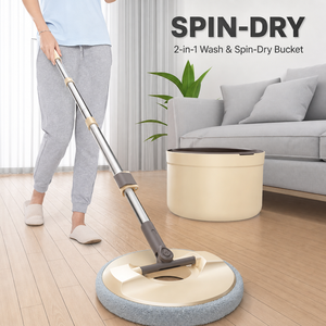 Kit de serpillière microfibre pivotante à 360 degrés avec essoreuse intégrée et seau à double compartiment pour un nettoyage facile des sols à la maison - Product Image 1