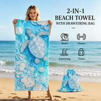 Quick Drying and Absorbent 2 in 1 Summer Beach Towel Sea Turtle Printed Microfiber Women Bath Towel