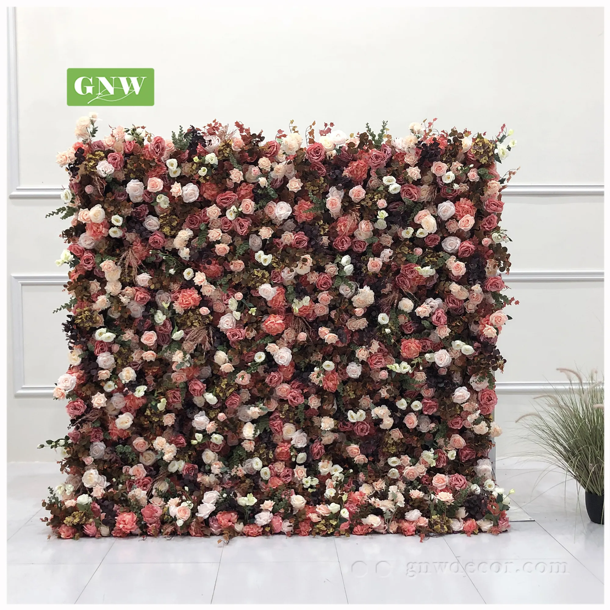 GNW Tecido de parede para decoração de casamento personalizado, tecido de parede artificial de seda rústica para festas, peônia de orquídea branca e rosa