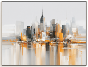 Peinture abstraite sur toile de paysage urbain moderne, ciel orange et gris, décoration de luxe pour hôtel, bureau, hall, salon - Product Image 5