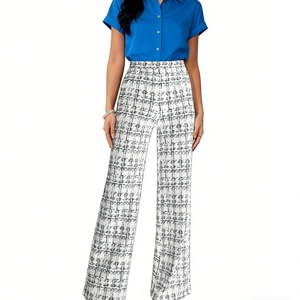 <span class=keywords><strong>Pantalon</strong></span> évasé taille haute à carreaux pour <span class=keywords><strong>femme</strong></span> - <span class=keywords><strong>Pantalon</strong></span> large imprimé tweed Vêtements pour femmes Sehe Fashion - Product Image 2