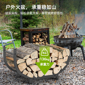 Soporte de Leña Ovalado de Metal, Organizador de Leña para Interiores y Exteriores, Organizador de Leña para Chimenea, Negro - Product Image 4