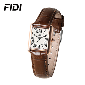 FIDI Women's Classic Rectangle Analog <b>Watch</b> with Roman Numeral Dial Rose Gold <b>Case</b> Brown Leather Strap Perfect for Daily Office - Product Image 3