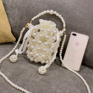 Tas Selempang Mini Silinder PVC Mutiara Musim Panas Baru untuk Anak Perempuan, Buatan Tangan, Berhias Manik-Manik, Penutup Tali Serut, Gaya Ultra-Fairy - Product Image 3