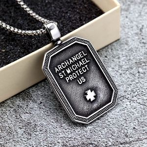 Collier pendentif ange Saint Michel en acier inoxydable pour homme, design rectangulaire avec ailes, bijou cadeau rétro - Product Image 3
