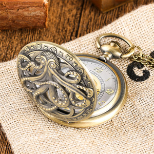 <span class=keywords><strong>Orologio</strong></span> <span class=keywords><strong>da</strong></span> <span class=keywords><strong>Tasca</strong></span> <span class=keywords><strong>Vintage</strong></span> con Catena FOB, Stile Antico Bronzo, Design a Polpo Traforato, Movimento al Quarzo - Product Image 5