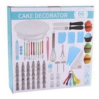 66-teiliges Tortendekorations-Set mit Tortenplatte, Spritzbeuteln und Tüllen, Edelstahl-Muffinförmchen, DIY-Backwerkzeuge
