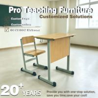 Ensemble bureau et chaise d'école en bois à hauteur fixe, table d'étude minimaliste à une seule jambe avec crochet, mobilier de classe naturel et écologique