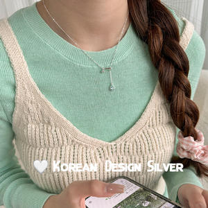 <b>Blue</b> Teardrop Gem Pull-Tab Adjustable Clavicle Necklace 925 Sterling Silver - Product Image 3