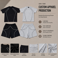 Ensemble assorti homme été uni avec coutures courbes, t-shirt à manches courtes raglan et short à taille élastique, 2 pièces, vêtements de sport 100% coton