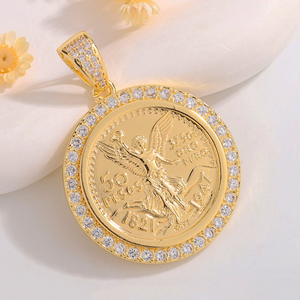 Pendentif Hip Hop en laiton plaqué <span class=keywords><strong>or</strong></span> 14 carats, motif Statue de la Liberté et Ange, <span class=keywords><strong>50</strong></span> <span class=keywords><strong>Pesos</strong></span>, avec micro-pavé de zircone, pour cadeau de fête - Product Image 2