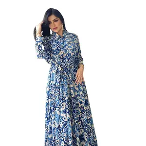 Ramadan floral Muslim islamic clothing women abaya dress islamic eid dubai jalabiya for women cotton