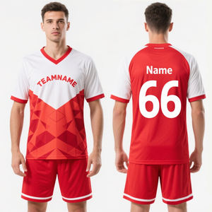 طقم قميص كرة قدم مخصص للمنزل والخارج مع إمكانية تخصيص الاسم والرقم، أفضل قمصان كرة قدم حمراء وبيضاء سريعة الجفاف للفرق - Product Image 2