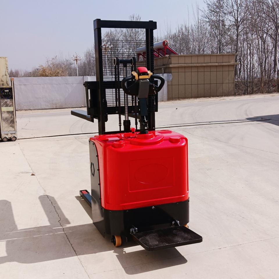 On Rider Stand-on Type Electric Pallet Stacker Battery Powered Rider Forklift ...