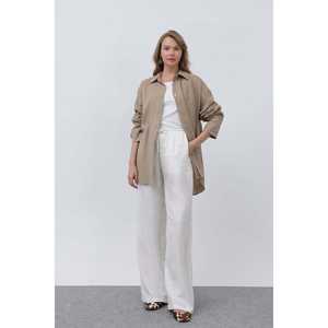 Chemise boutonnée en lin pour femme, style décontracté et simple, couleur kaki, chemisier basique - Product Image 3