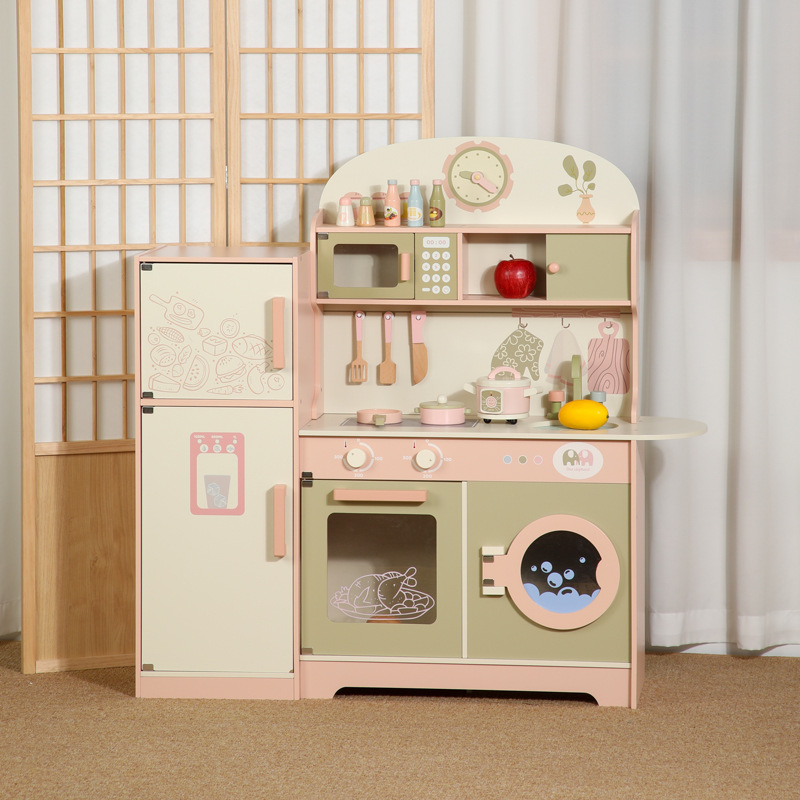 large pink green refrigerator kitchen