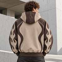 Sweat à capuche zippé personnalisé effet délavé en molleton de coton épais avec empiècements appliqués pour homme, style streetwear