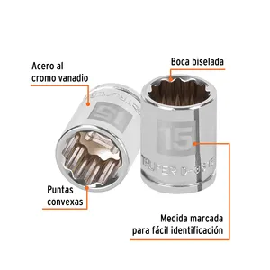 BOX 6 Chiave a bussola da 15 mm, 12 punte, attacco da 3/8 pollici, TRUPER - Product Image 2