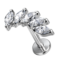 ASTM F136 Titanium 16G Internal Thread Labret Stud Melengkung 5-Marquise CZ Bunga untuk Tindik Tulang Rawan Tragus Helix Conch Berlapis Emas