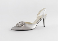Escarpins à talons hauts en satin pour femmes, pointure 33-42, à bout pointu, avec boucle ovale en strass, pour mariage et soirée