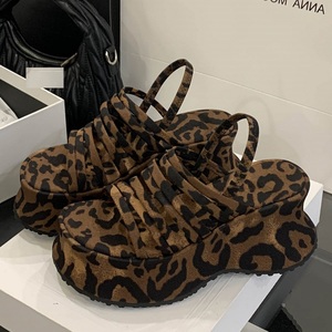 2025 Summer Fashion Leopard Print Women's Open Toe High <b>Heel</b> Sandals Thick Bottom Waterproof <b>Platform</b> Wedge <b>Heels</b> Plastic - Product Image 3